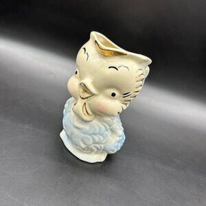 Vintage Shawnee Pottery Pitcher Chickadee Blue Bird Gold Kitschy Anthropomorphic